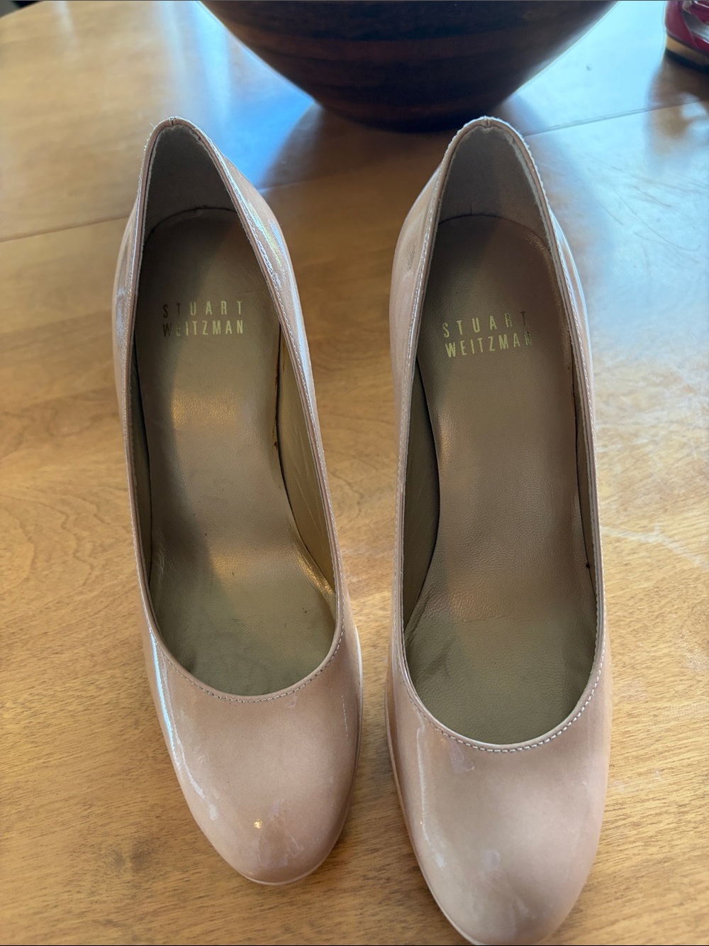 Stuart Weitzman Blush Patent Leather Round-Toe Pumps